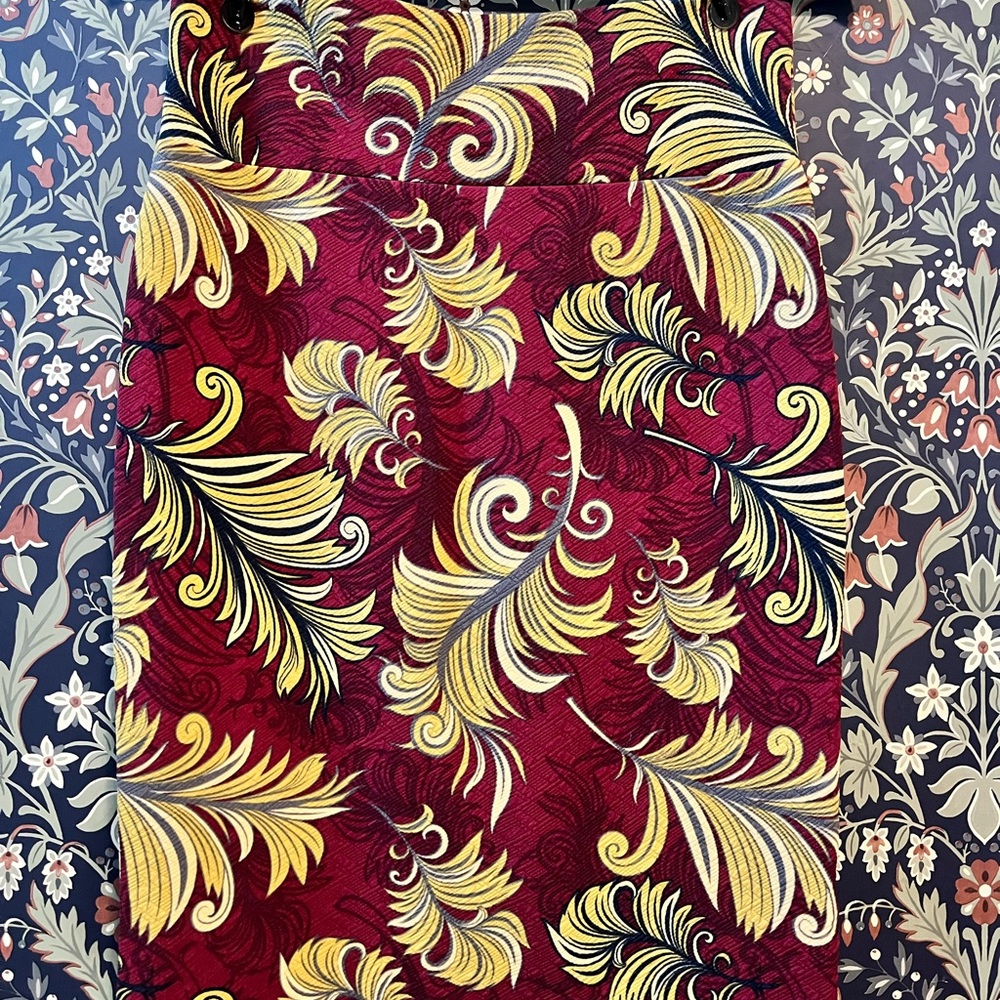 LuLaRoe Burgundy and Gold Feather Pencil Skirt